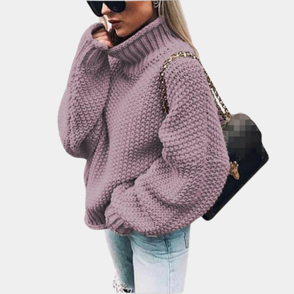 "Kabelstrikket turtleneck genser i khaki, tykk og elegant for kvinner, perfekt for varme i kalde dager"