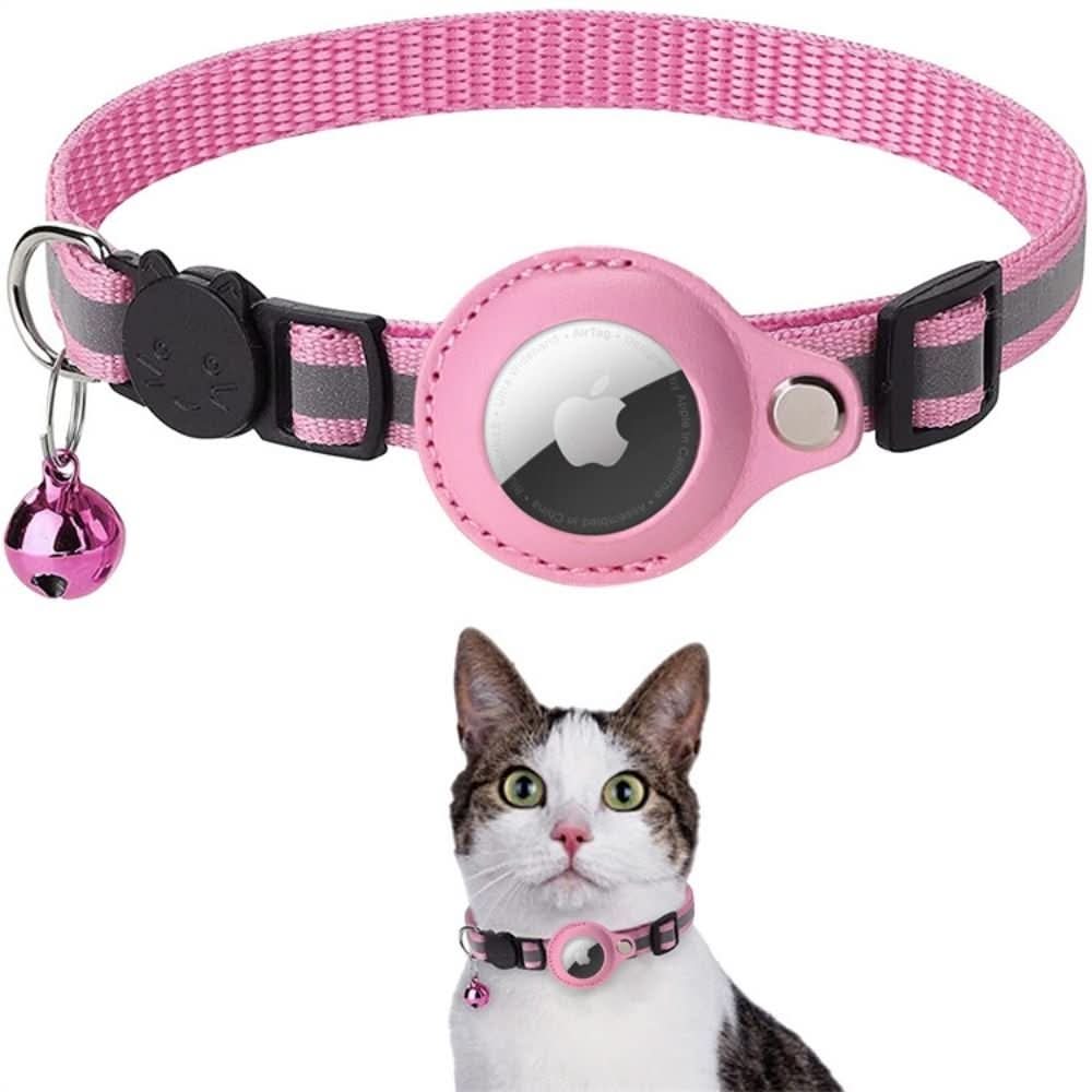Katt halsbånd med innebygd GPS-holder, reflekterende striper og slitesterk nylon, justerbart for alle katter.