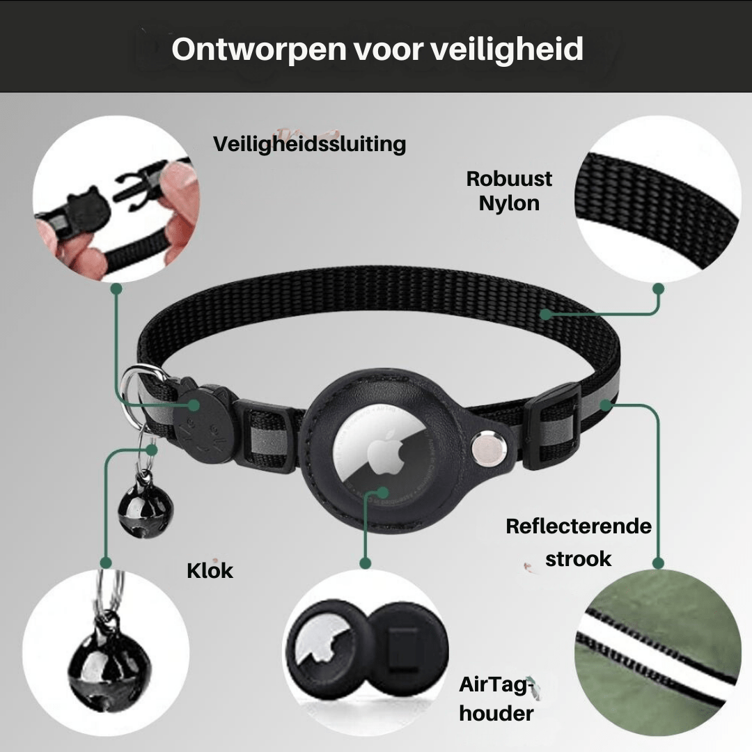 Katt halsbånd med integrert GPS-lomme, laget i robust nylon, reflekterende detaljer for trygg lokalisering.
