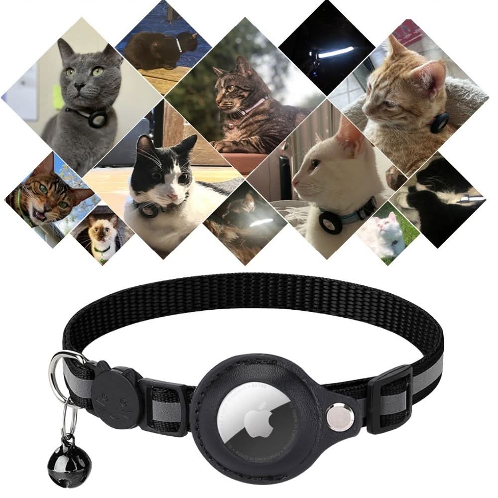 Katt halsbånd av høy kvalitet, justerbart med refleks og GPS-feste, sikrer dyrevelferd og enkel sporing.