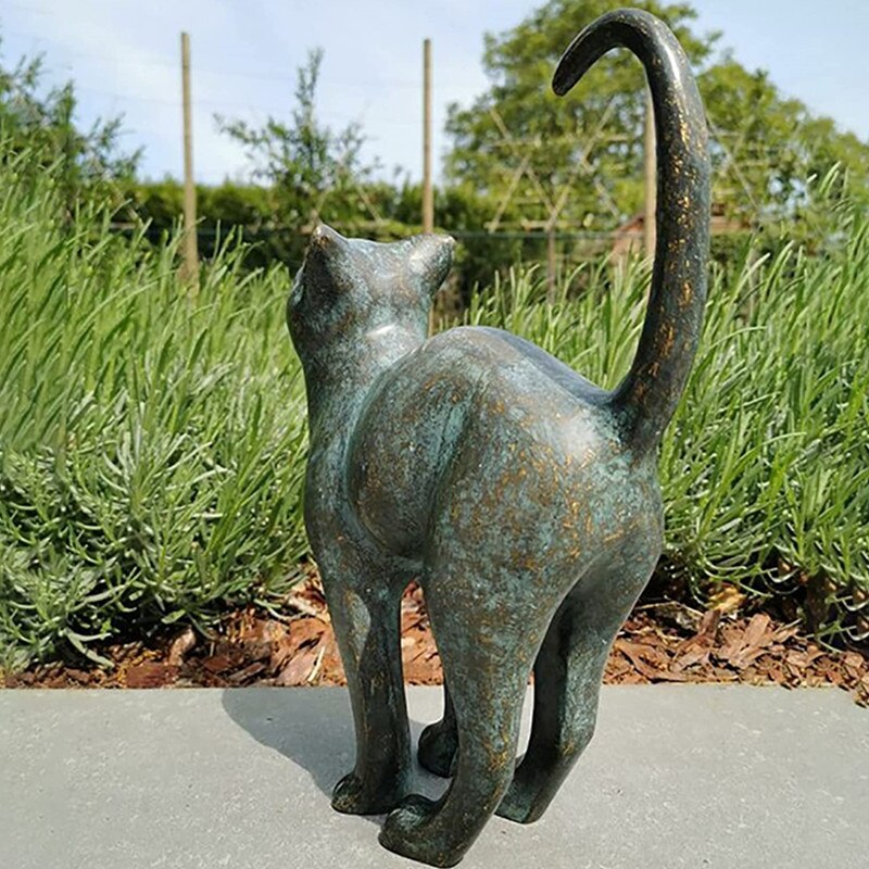 Kattestatue, en unik hagestatue og utendørsdekorasjon i grønn polyresin