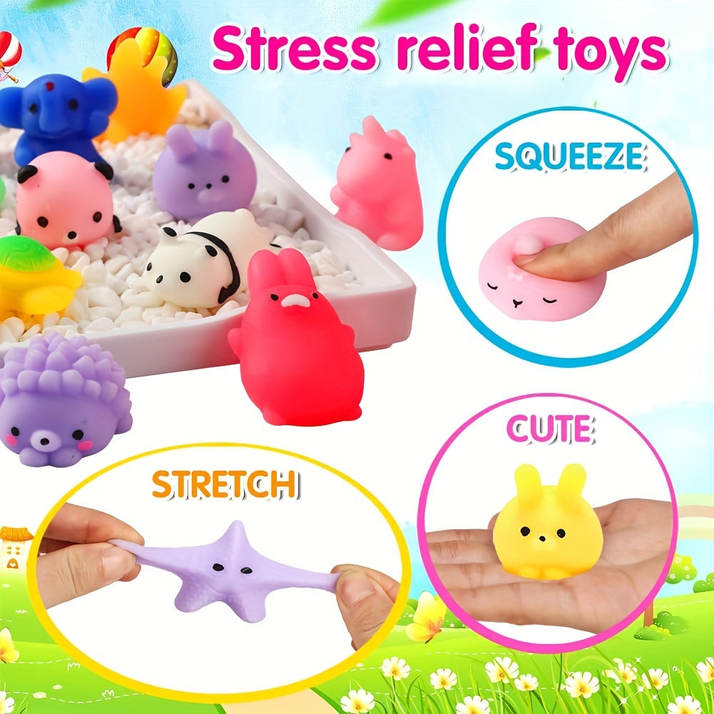 Sett med 36 søte kawaii squishy dyr, assorterte myke leker ideelle for stressavlastning og barneleker.