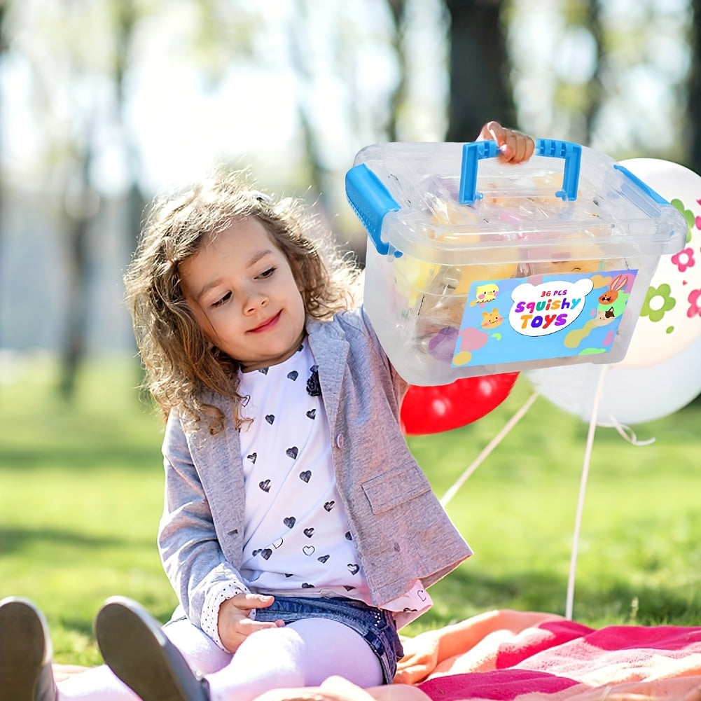 Variert utvalg av fargerike kawaii squishy dyr klemmeleker, stressavlastende for barn og festartikler.