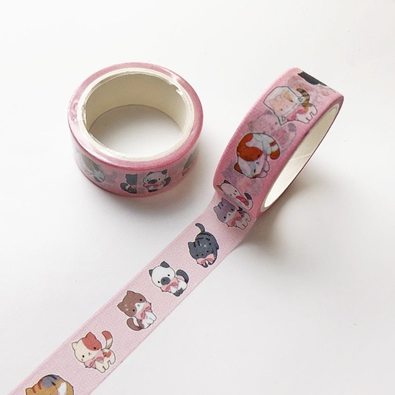 Nærbilde av kawaii dekorativ washi-tape for hobby og kreativ håndverk, 5-rullers sett.