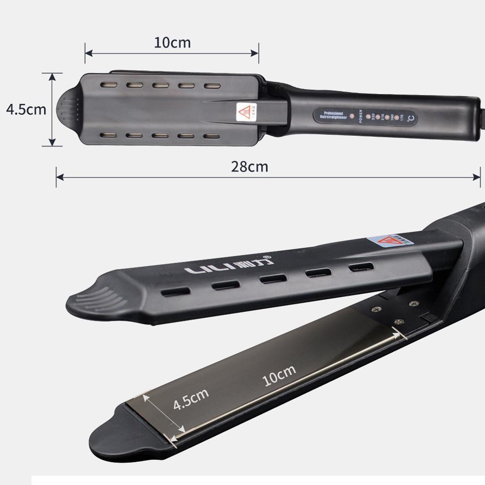 "Keramisk rettetang med turmalinbelegg, slank design, svart farge, ergonomisk håndtak, reduserer krus og beskytter hår."