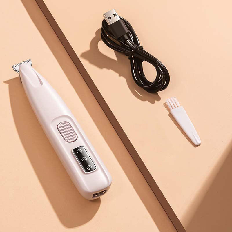 "Kjæledyrhårtrimmer med LED-lys, vanntett, støysvak, grå design, 18 mm blader, for effektiv kjæledyrpleie."