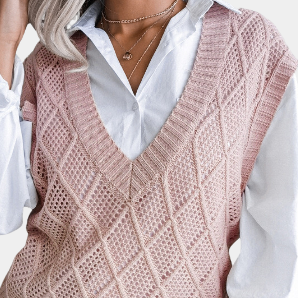 "Klassisk blå strikket vest for kvinner, lett og elegant design for hverdagsbruk."