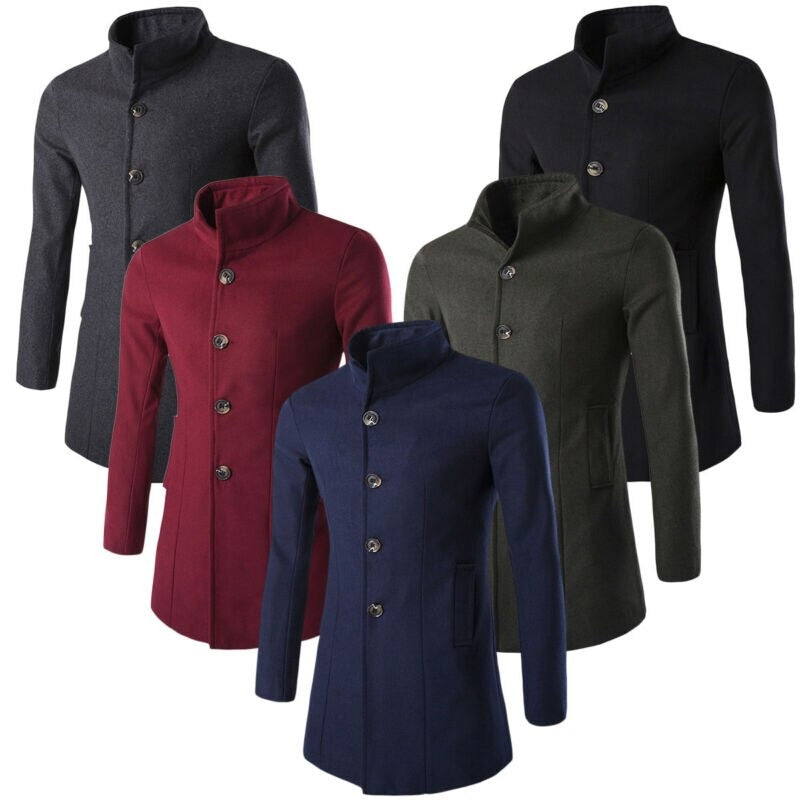 Tidløs herremote: elegant slimfit trenchcoat for menn, med klassisk design og krage.