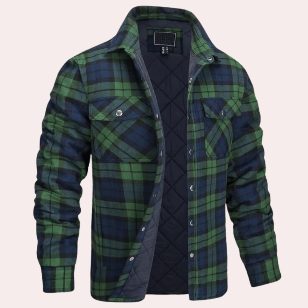 Elegant og casual herre ternet vinterjakke. En moteriktig og varm ytterjakke, ideell for hverdagsbruk.