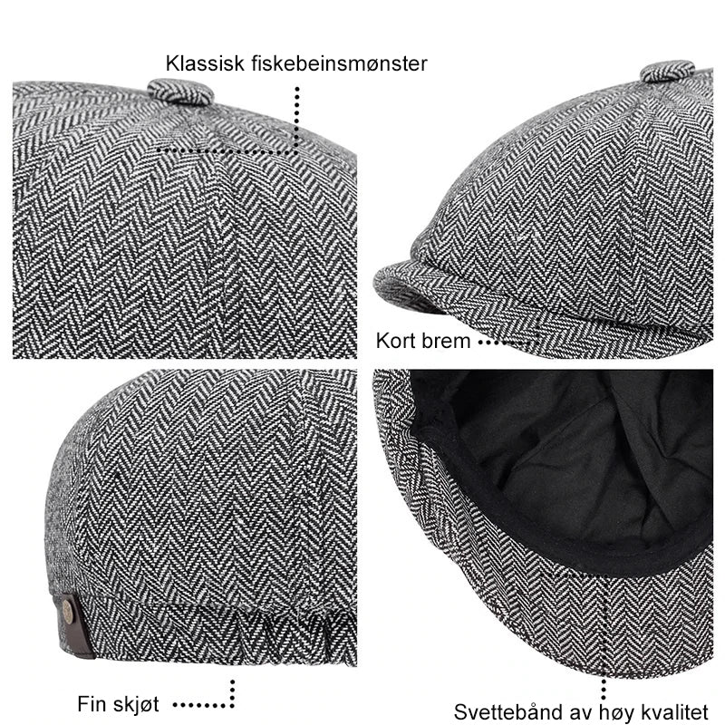 "Klassisk retro sixpence hatt i bomull, elegant grå tone, justerbar passform for stilfull og komfortabel hodebekledning."