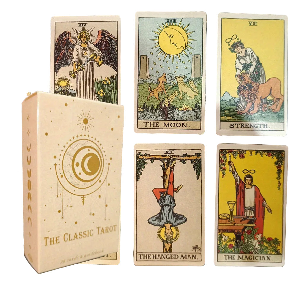 Klassisk tarotspill med 78 kort for spirituell innsikt og veiledning. Perfekt for spådom og meditasjon.