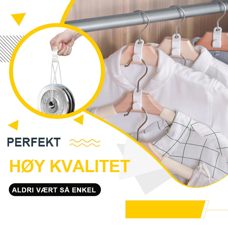 Kleshenger kroker i robust plast med spor og krok for effektiv plassbesparelse, ideell for organisert klesskap.