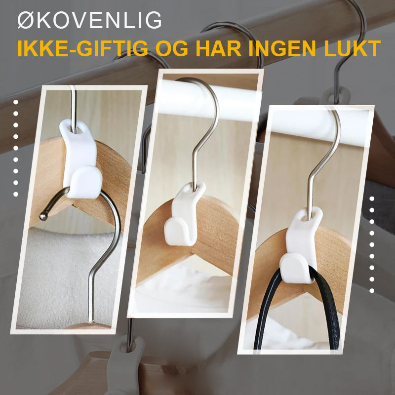 Kleshenger kroker i robust plast med spor og krok for effektiv plassbesparelse, ideell for organisert klesskap.