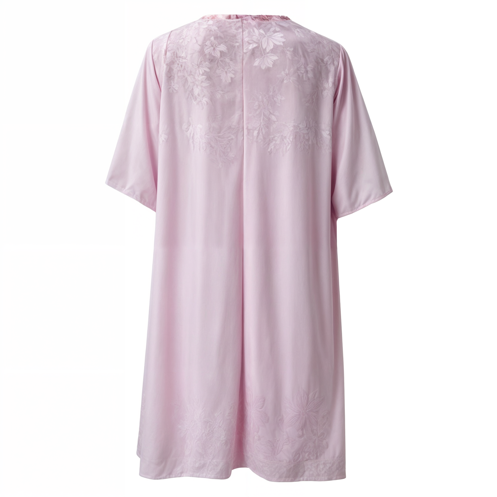 Knelang kvinnekjole med intrikat blomstertrykk og en myk, matchende cardigan, ideell for fest.