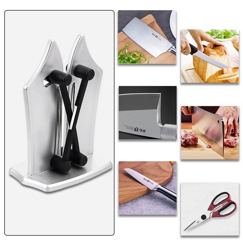 Knivsliper med fjærbare stenger for alle knivtyper. Enkel i bruk. Kompakt design, perfekt for kjøkkenbruk.