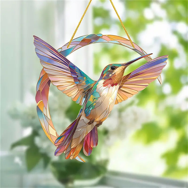 Hengende kolibri krystall solfanger, detaljert utførelse, lilla aksenter.