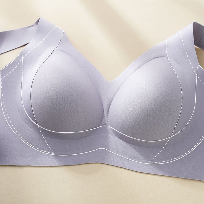 "Komfortabel trådløs BH med full dekning, sidesupport og anti-sag i beige nylon, perfekt for daglig bruk."