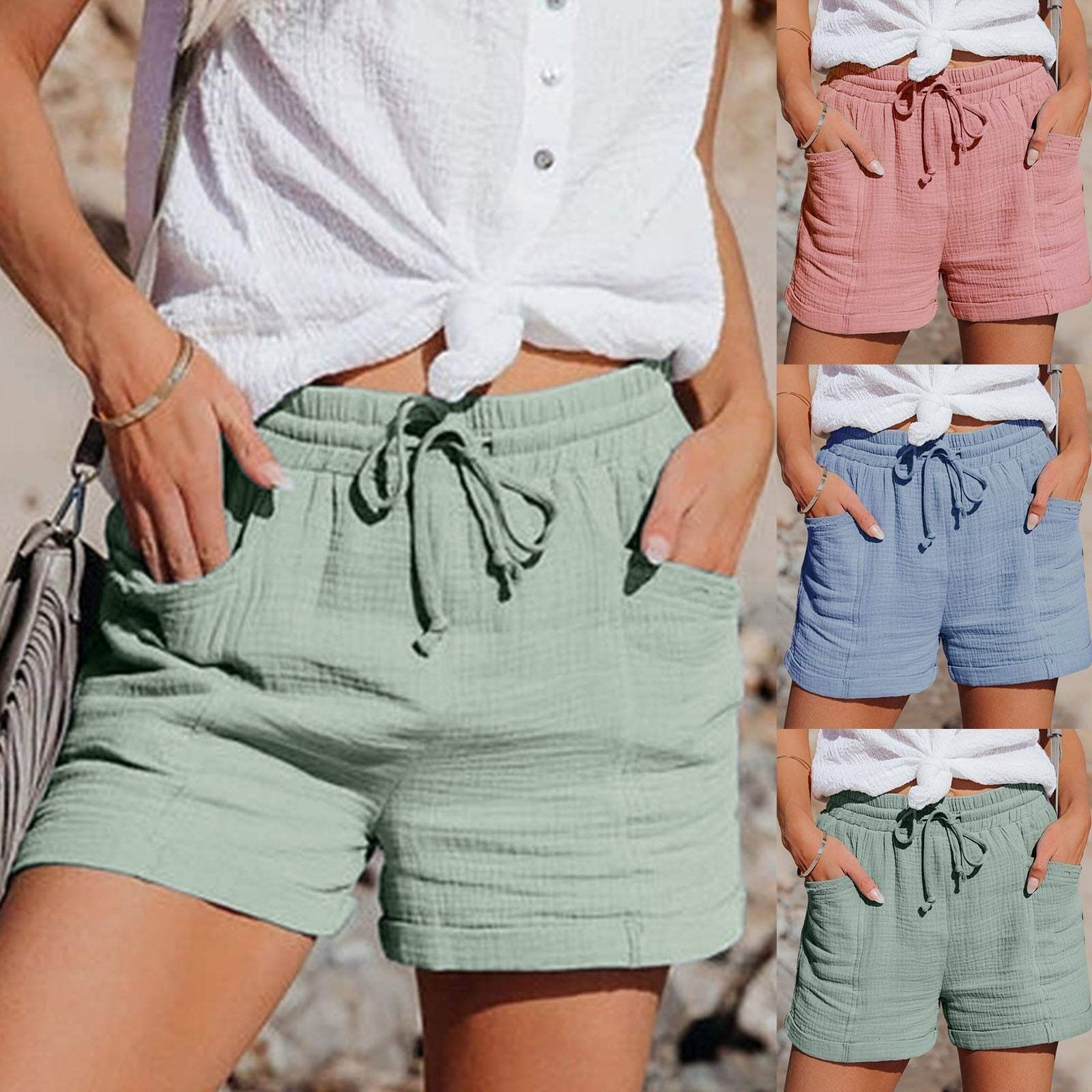 Komfortable dameshorts i lett pustende bomull med elastisk snøring, perfekt for varme sommerdager og enkel bevegelse.