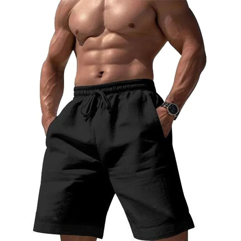 Menns pustende sommershorts med elastisk midje for optimal komfort under reise og utendørsaktiviteter.