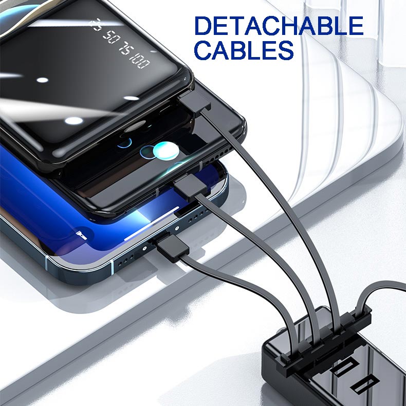 Minimalistisk reiselader 20000mAh, hurtiglading for diverse enheter, integrerte kabler