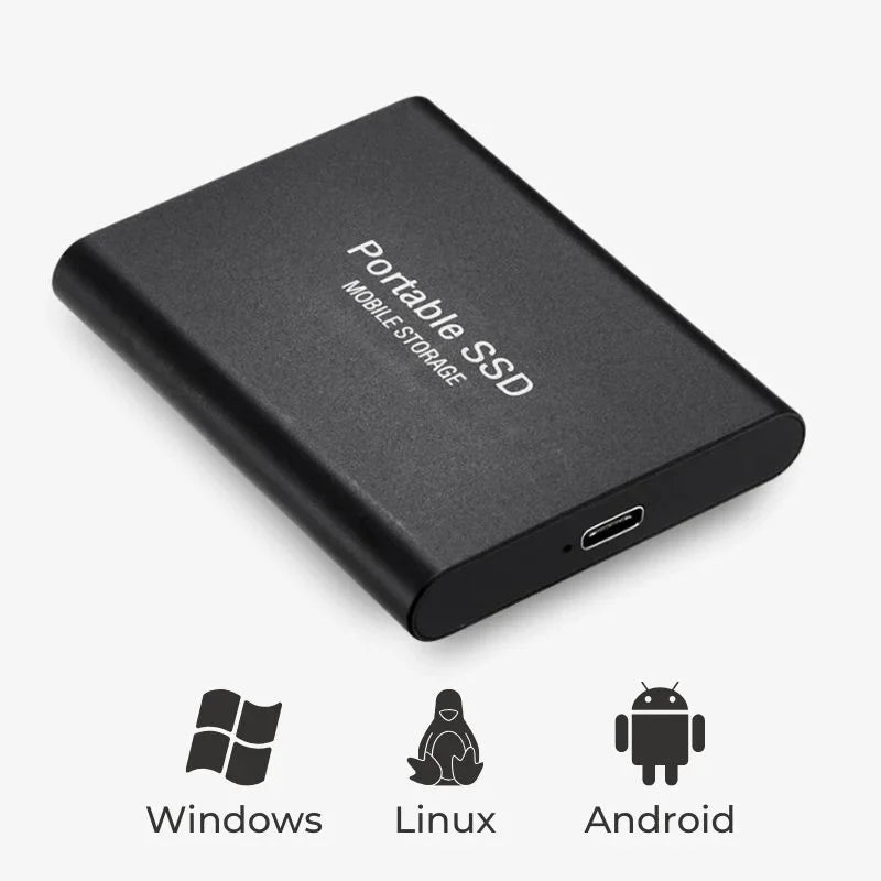 "Kompakt ekstern SSD med slankt design, robust og vannresistent, tilbyr opptil 1050 MB/s overføringshastigheter."