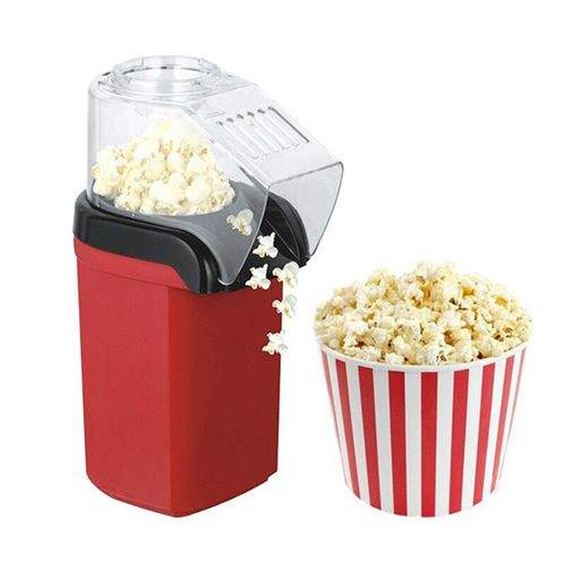 "Kompakt elektrisk popcornmaskin i rustfritt stål, stilren design. Ideell for rask hjemmebruk, enkel å betjene."