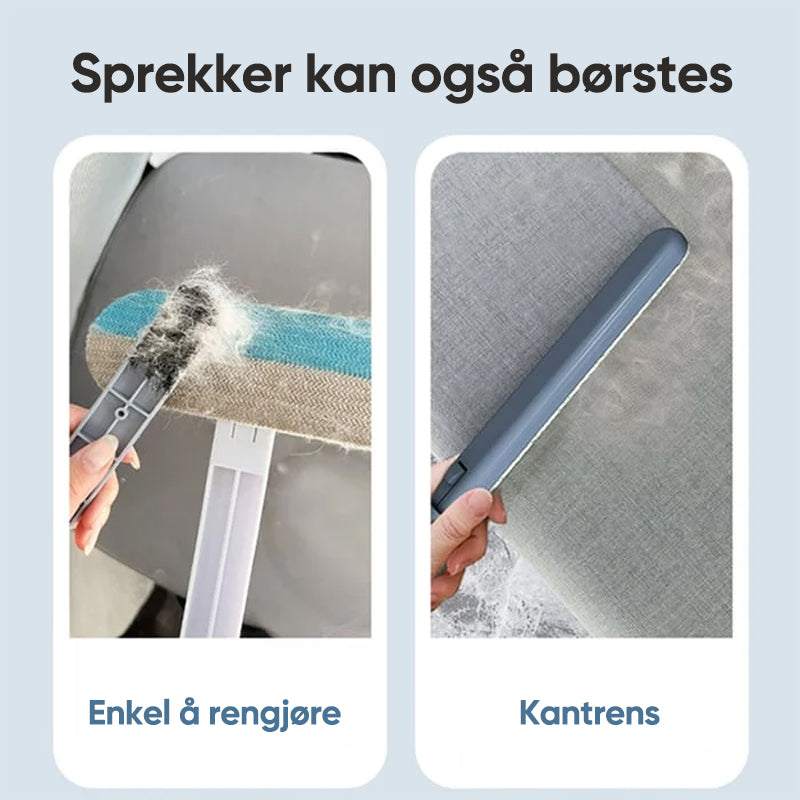 "Kompakt lyseblå kjæledyrhårfjerner på mørkt teppe, effektiv løsning for fjerning av kjæledyrhår fra møbler og tekstiler."