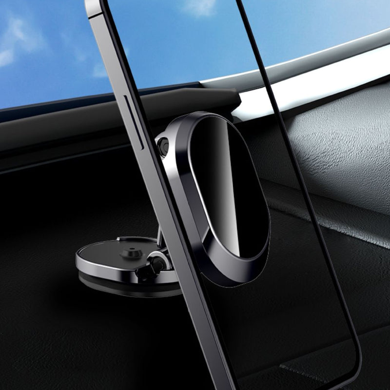 "Kompakt magnetisk telefonholder for bil, 360° rotasjon, sterk magnet, justerbar, svart, gir optimal synsvinkel, stilfull."