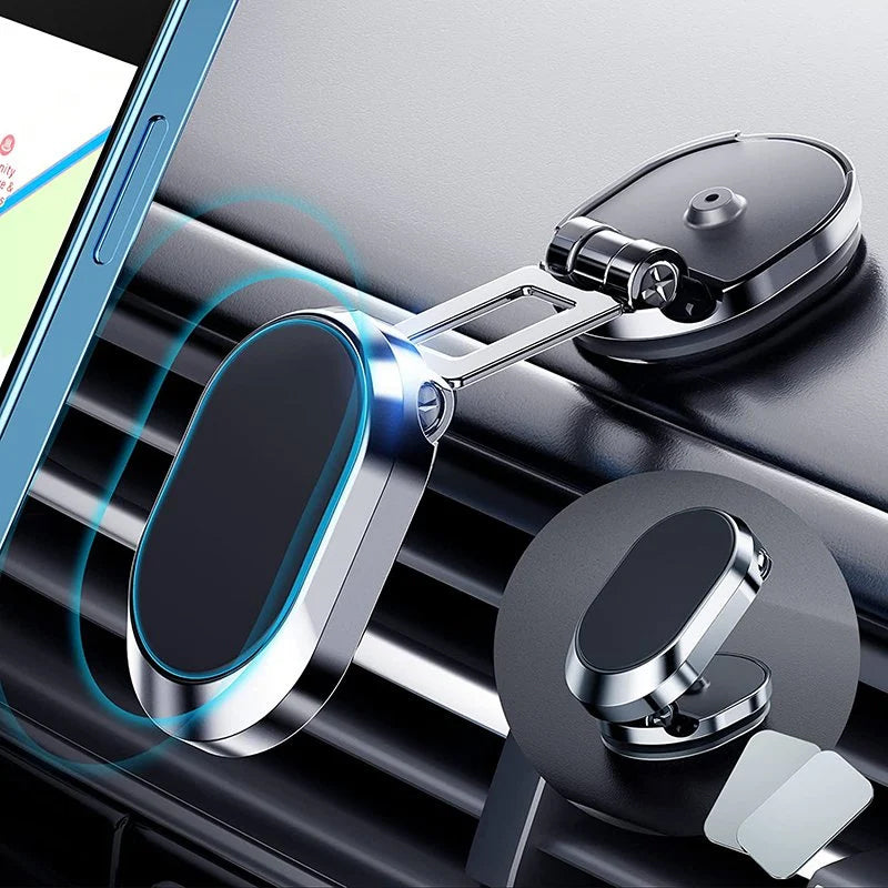 "Kompakt magnetisk telefonholder for bil, 360° rotasjon, sterk magnet, justerbar, svart, gir optimal synsvinkel, stilfull."