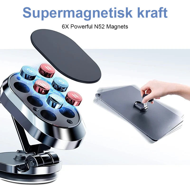 "Kompakt magnetisk telefonholder for bil, 360° rotasjon, sterk magnet, justerbar, svart, gir optimal synsvinkel, stilfull."