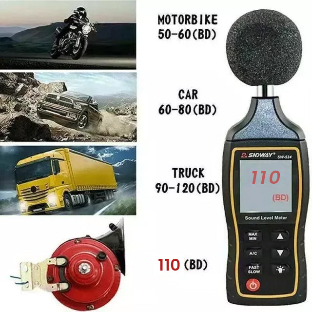 "Kompakt og kraftig bilhorn med svart-rød design, ekstrem lydstyrke, enkel installasjon, perfekt for biler og motorsykler."
