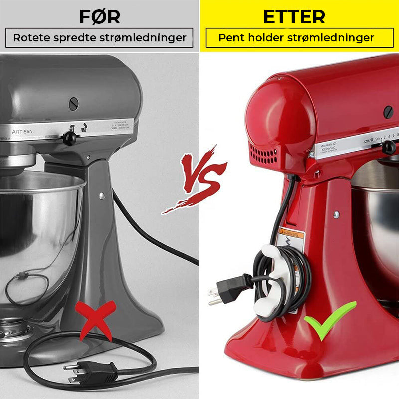 "Kompakt svart ledningsorganisator i silikon for kjøkken, ideell for organisering av kaffetrakter og apparater"