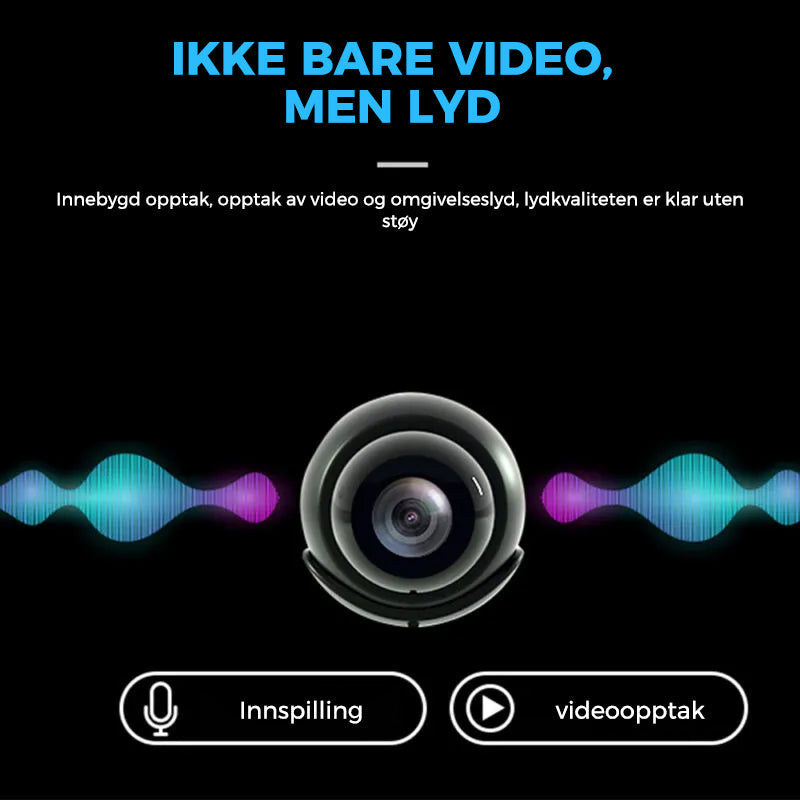 "Kompakt svart mini WIFI-kamera med 1080P HD, nattsyn og bevegelsesdeteksjon for hjem- og kontorsikkerhet."