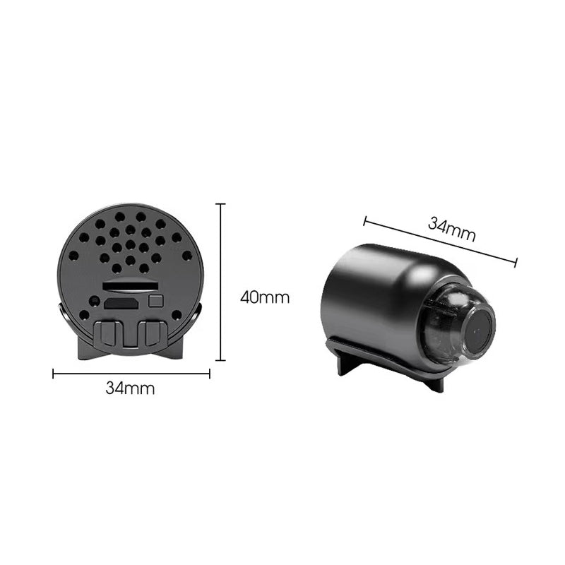 "Kompakt svart mini WIFI-kamera med 1080P HD, nattsyn og bevegelsesdeteksjon for hjem- og kontorsikkerhet."