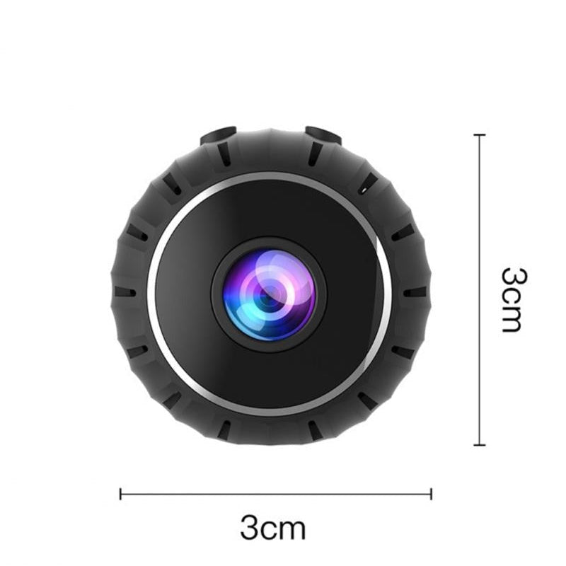 "Kompakt WiFi mini-sikkerhetskamera med 1080P HD, svart design, bevegelsesdeteksjon og infrarødt nattsyn."