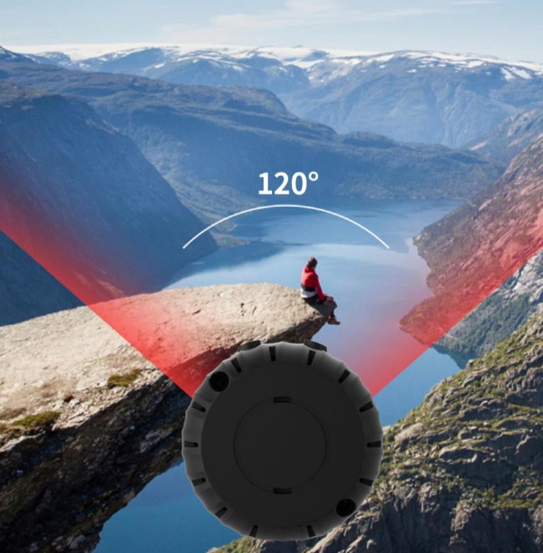 "Kompakt WiFi mini-sikkerhetskamera med 1080P HD, svart design, bevegelsesdeteksjon og infrarødt nattsyn."