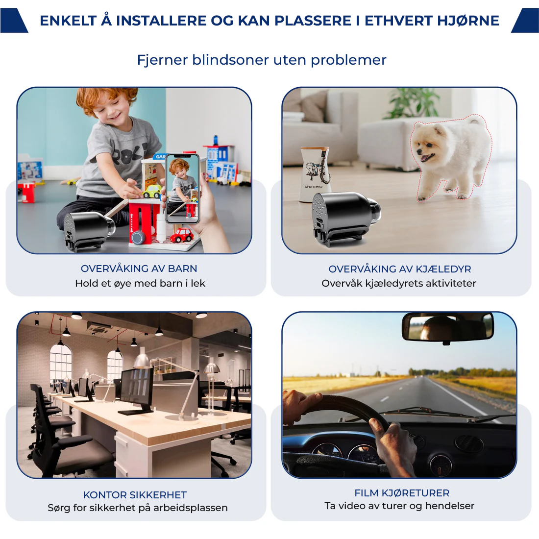 "Kompakt X5 Mini WiFi sikkerhetskamera med 1080P HD, nattsyn, og sanntidsvarsler, svart og elegant design."