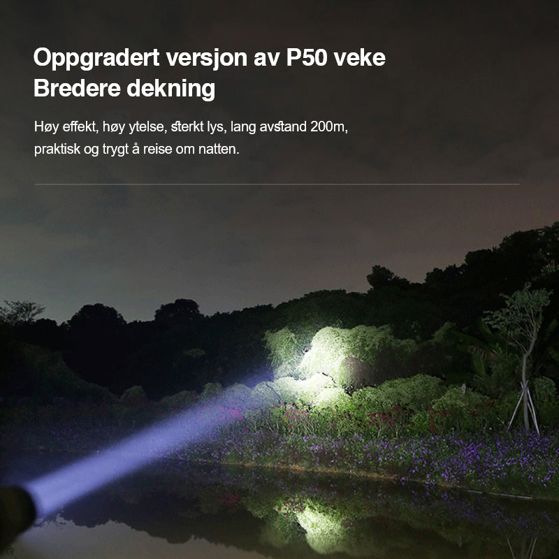 "Kompakt zoombar LED-lommelykt med 1000 lumen, USB-C lading, laget av anodisert aluminium for holdbarhet."