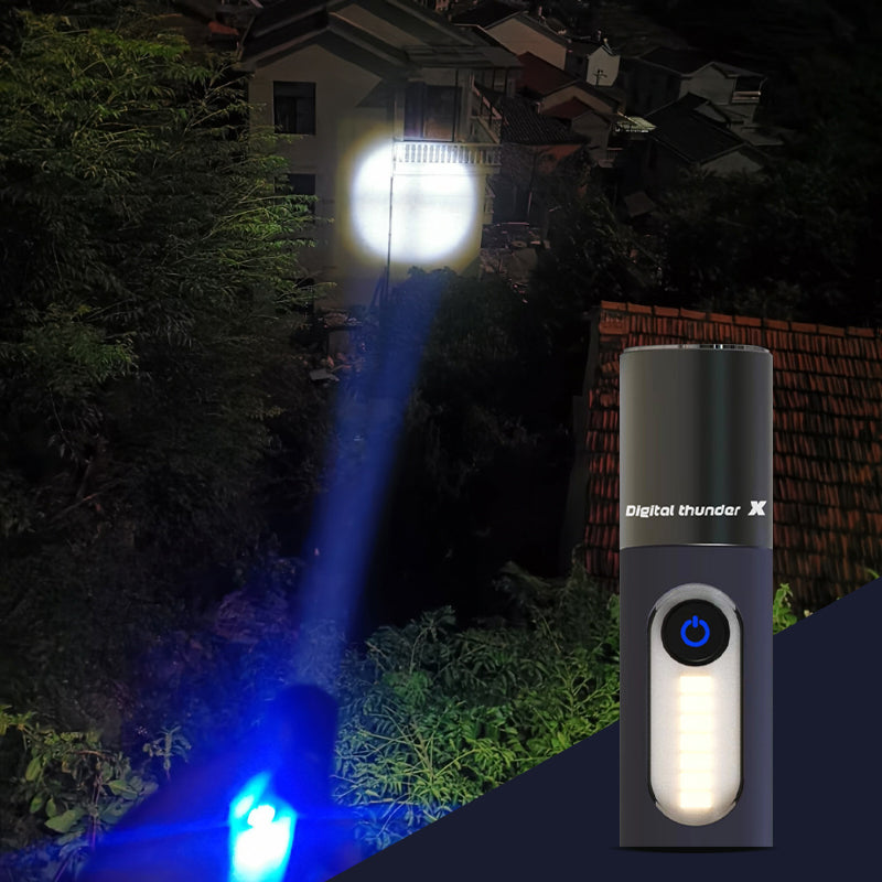 "Kompakt zoombar LED-lommelykt med 1000 lumen, USB-C lading, laget av anodisert aluminium for holdbarhet."