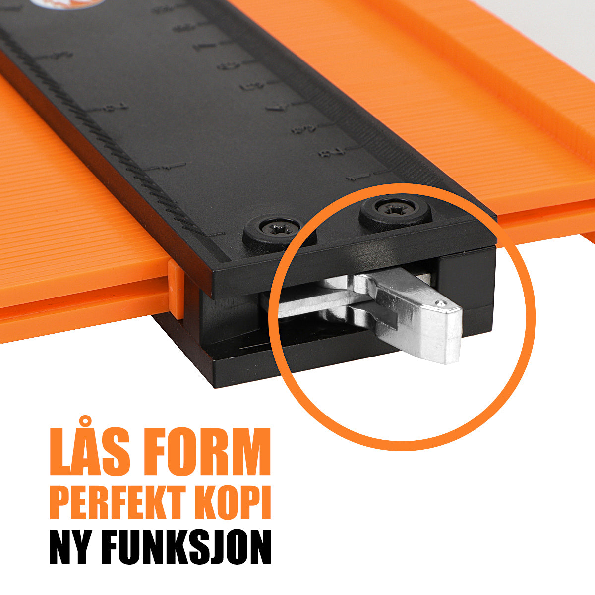 "Konturmålingsverktøy av ABS-plast for presis formduplisering. Ergonomisk design, ideell for trearbeid og bilprosjekter."