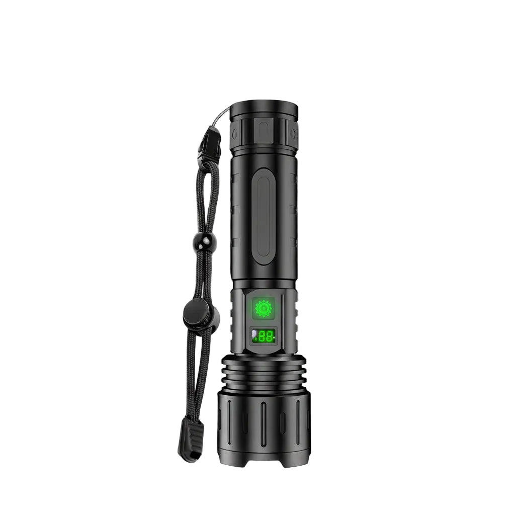 Kraftig 100 000 lumen LED-lommelykt, oppladbar for utendørs eventyr og campingutstyr.