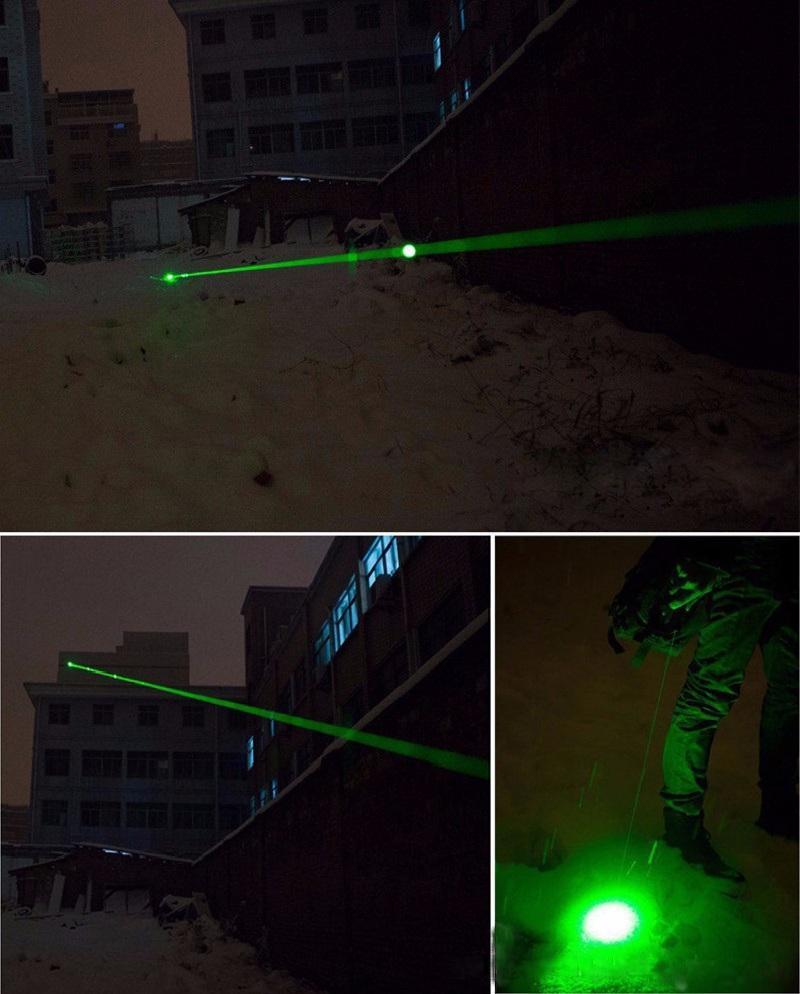 "Kraftig grønn laserpointer med lang rekkevidde i robust aluminium, perfekt for jakt og presise markeringer."