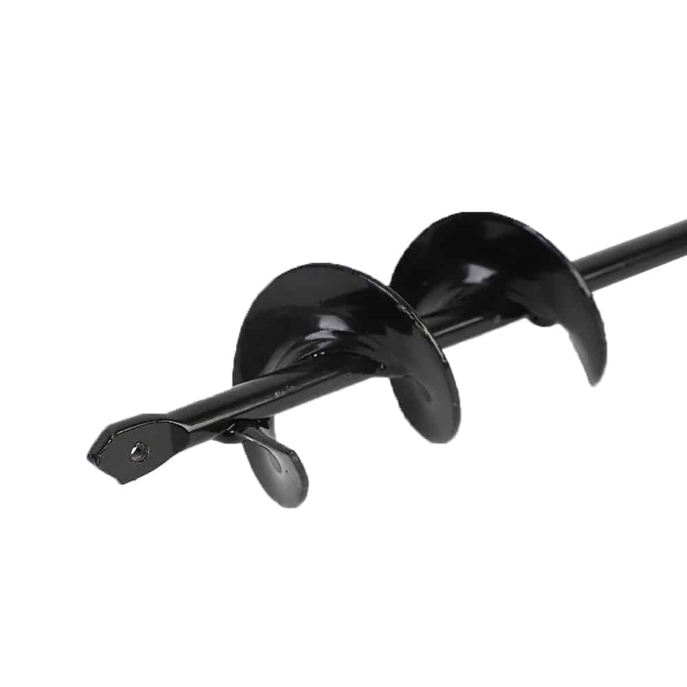 "Kraftig jordbor 40mm for boremaskin, perfekt til blomsterløk og løsne jord, enkel i bruk, svart metall, hagearbeid."