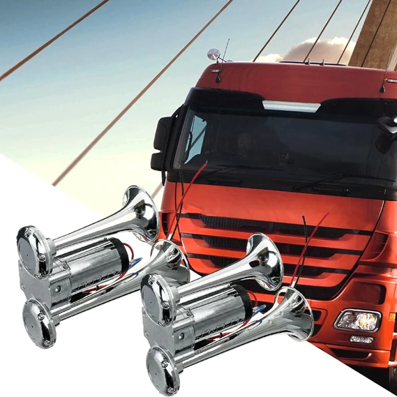 Robust båthorn i sølv, 12V luftdrevet varselhorn for maritim sikkerhet og effektiv signalering.
