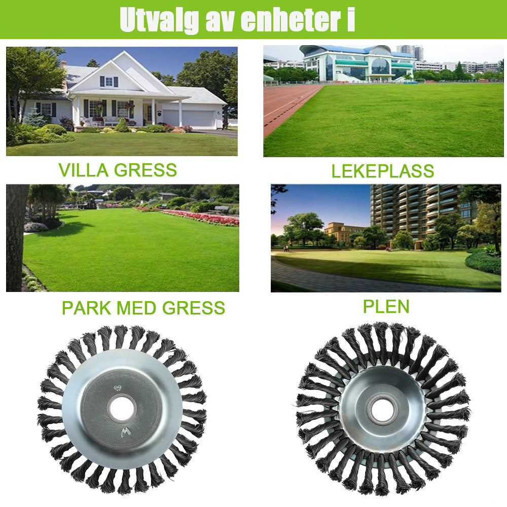 "Kraftig ståltråd trimmerhode for ugressfjerning, robust design med langvarig holdbarhet, for hagearbeid."