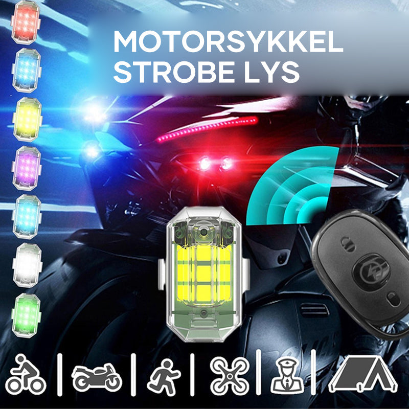 "Kraftig, trådløs LED-strobelys for utendørs bruk, vanntett i ulike farger og lysmoduser, perfekt for sikkerhet i mørket."