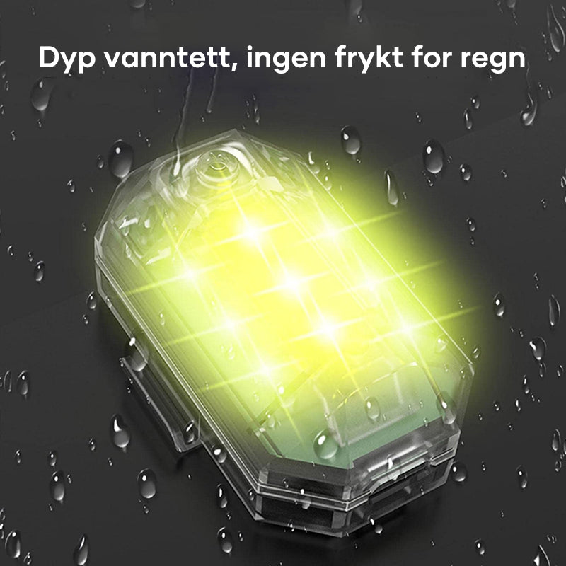 "Kraftig, trådløs LED-strobelys for utendørs bruk, vanntett i ulike farger og lysmoduser, perfekt for sikkerhet i mørket."