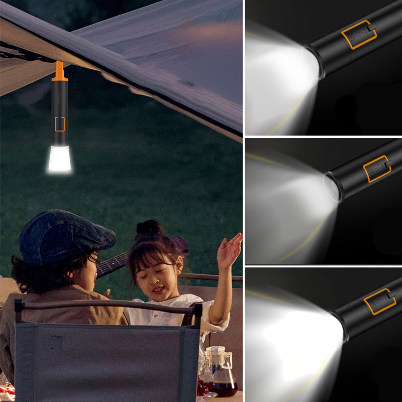 "Kraftig vanntett lommelykt med XHP50 LED i robust aluminium, ideell for utendørsbruk og nødsituasjoner."