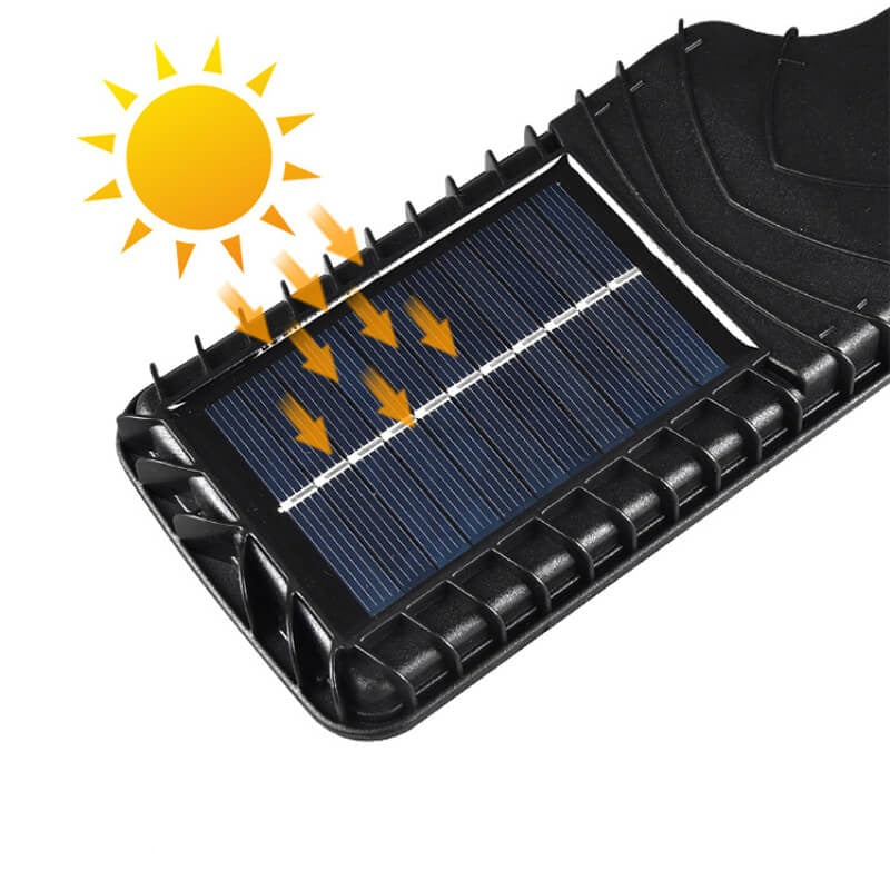Solflomlys med integrert solcellepanel; vanntett LED-lys for utendørs bruk som gir kraftig belysning.