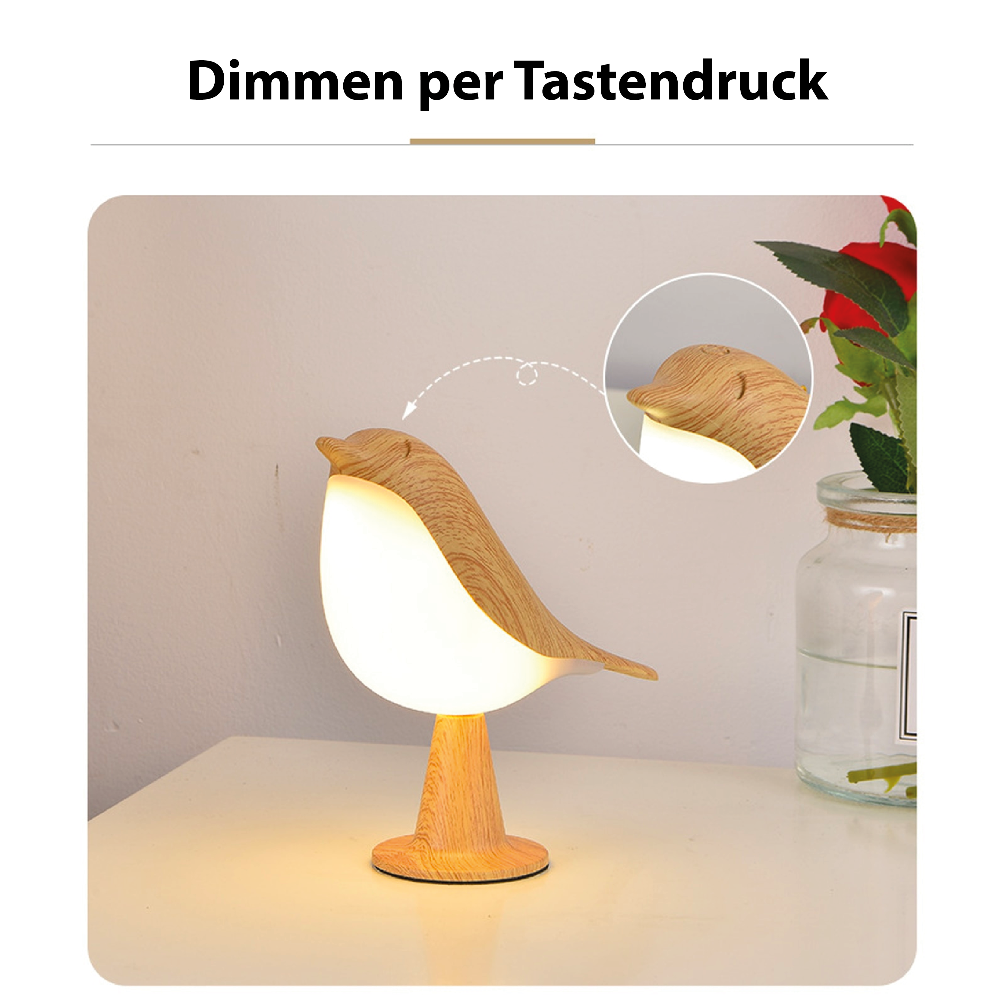 "Kremhvit fuglelampe med elegant design og LED-lys, ideell for moderne interiør, står på solid base."